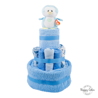 3-Tier Blue Towel Cake Nappy Cake