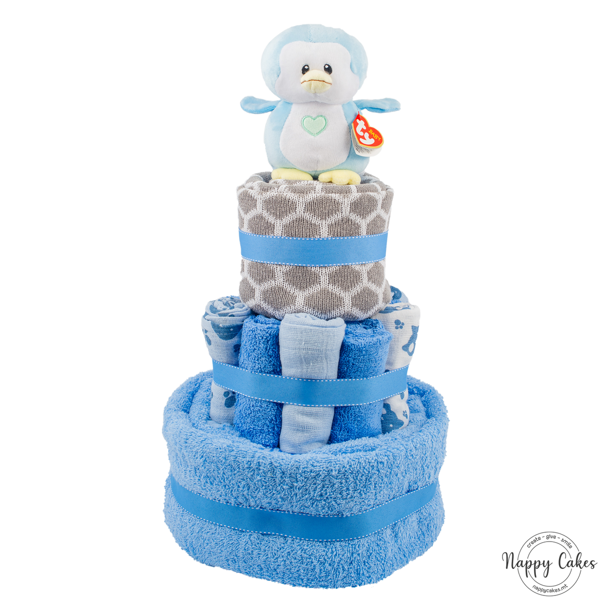 3-Tier Blue Towel Cake Nappy Cake